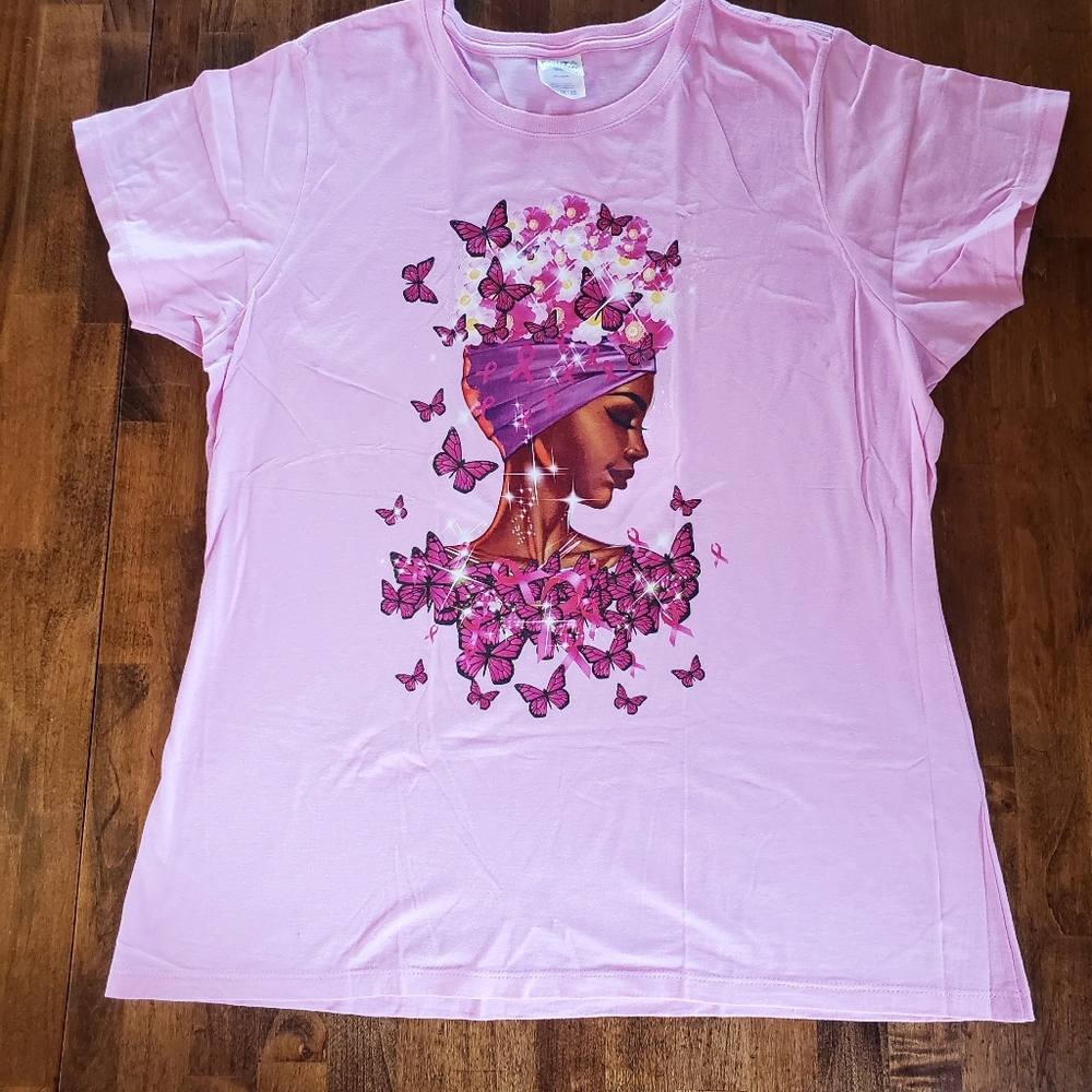 Breast Cancer Awareness T-shirt Butterfly Queen Size Extra Large XL